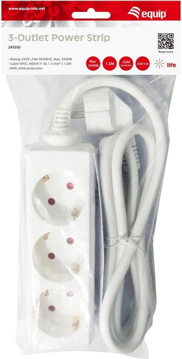 Actual product image equip Socket strip Schuko cable (3x, CEE 7/3, 1.50 m)