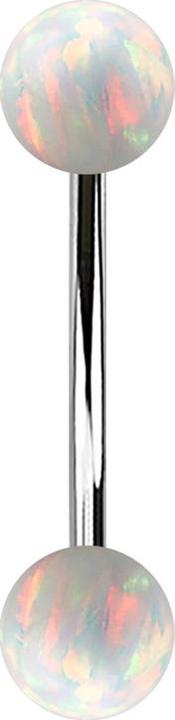 Image du produit Star Piercing Micro banane argentée avec deux boules opales blanches (sans laiton, Acier chirurgical 316L)