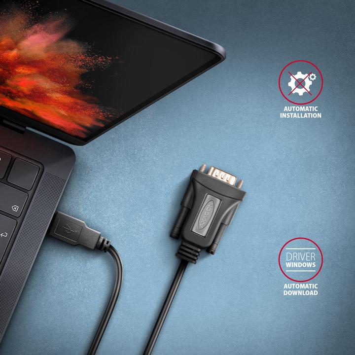 Produktbild Axagon ADS-1PQN, USB-A 2.0 - sÃ©riovÃ½ RS-232 DB9-M FTDI adaptÃ©r / kabel (1.50 m)