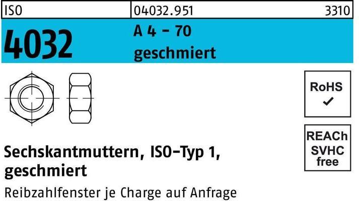 Produktbild Bufab Sechskantmutter ISO 4032 M 8 A 4 - 70 geschmiert (M8)