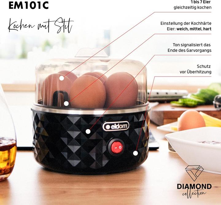 Produktbild Eldom EM101C Eierkocher EGGO 1-7 Eier 380 W einstellbare Kochhärte