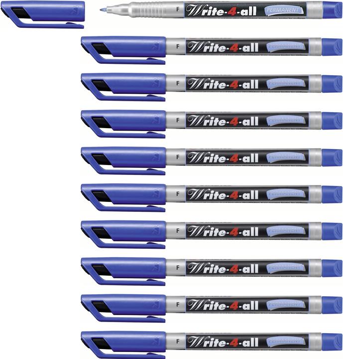 Produktbild STABILO Permanent-Marker - Write-4-all - fein - 10er Pack - blau (Blau, Silber, 0.70 mm, 10 x)