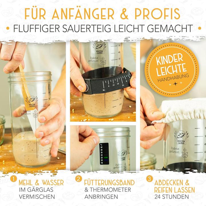 Produktbild Krustenzauber Sauerteig Starter Set mit Gärglas Spatel u. Thermometer