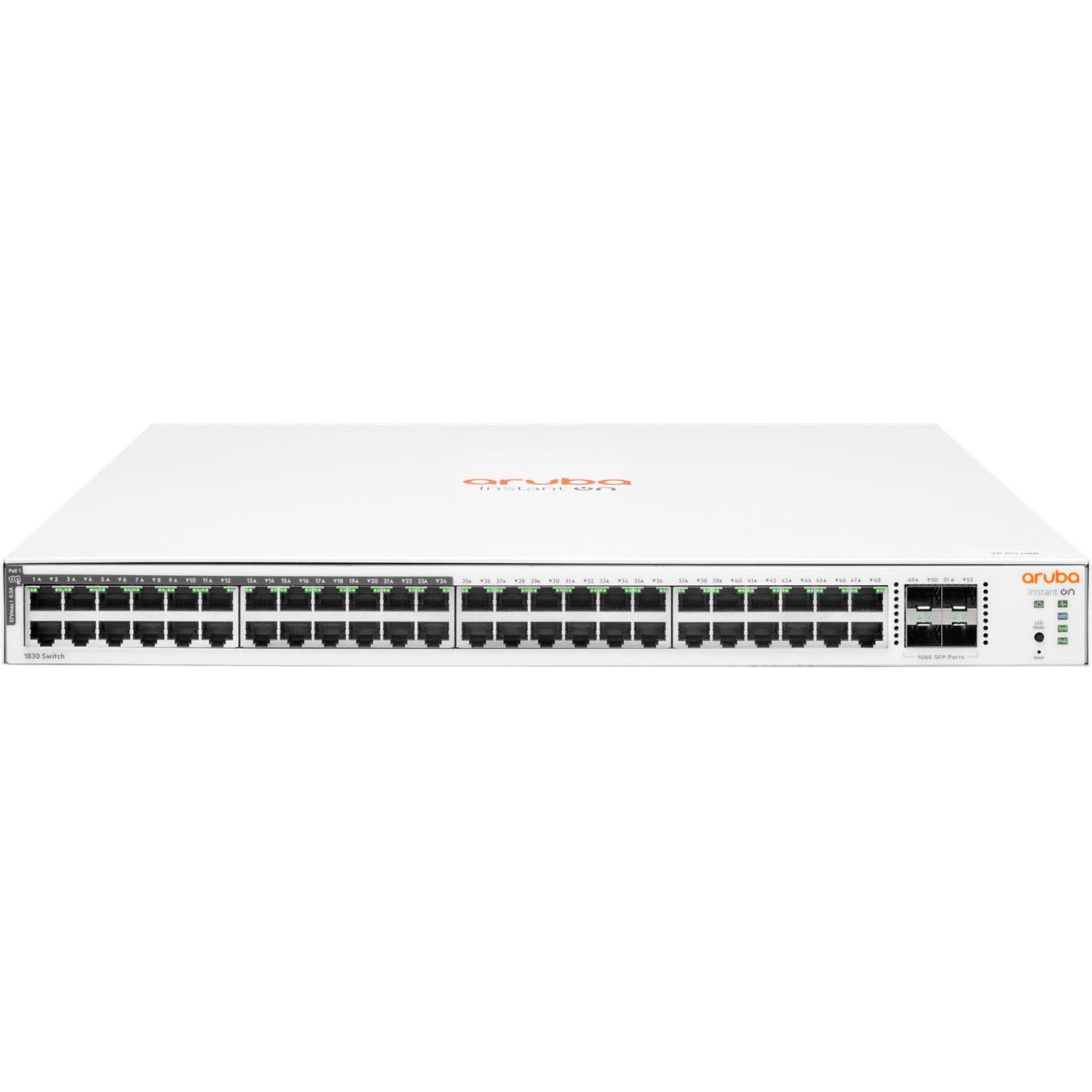 HP Hewlett Packard Enterprise Aruba Instant On 1830 48G 24p Class4 PoE 4SFP 370W Managed L2 Gigabit 