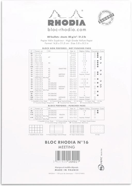 Valeurs nutritives et ingrédients Rhodia Blocs agrafés 80 g Basics (A5, Quadrillé)
