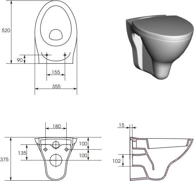 Actual product image Cersanit Hanging Water Closet Mito Red With Durop