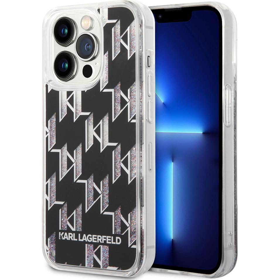 Karl Lagerfeld Hard Cover Liquid Glitter Monogram Black, f??r iPhone 14 Pro, KLHCP14LLMNMK (Apple iPhone 14 Pro), Smartp...
