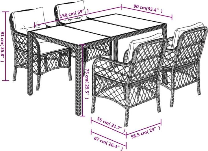 Actual product image vidaXL Garten Essgruppe (150 x 90 x 75 cm)
