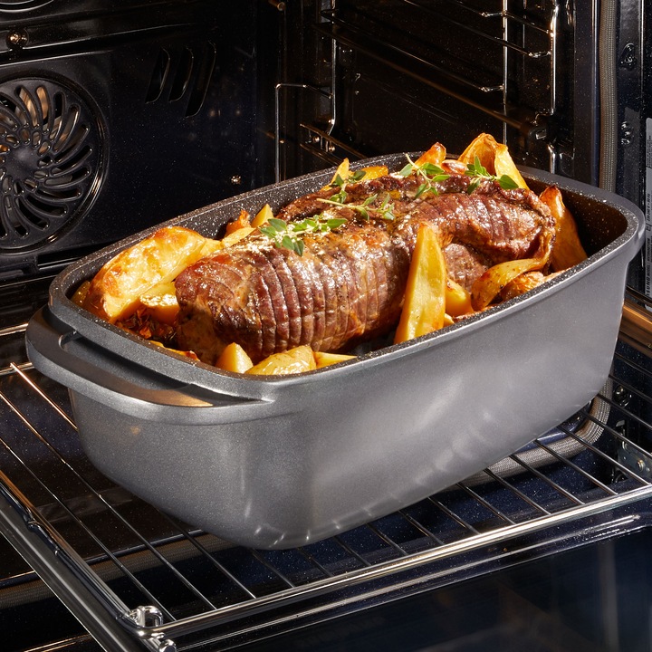 Produktbild Stoneline Bräter 40 x 22 cm mit Deckel, Backofen und Induktion geeignet, Antihaftbeschichtung, grau (Bräter + Schmortopf, Aluminium)