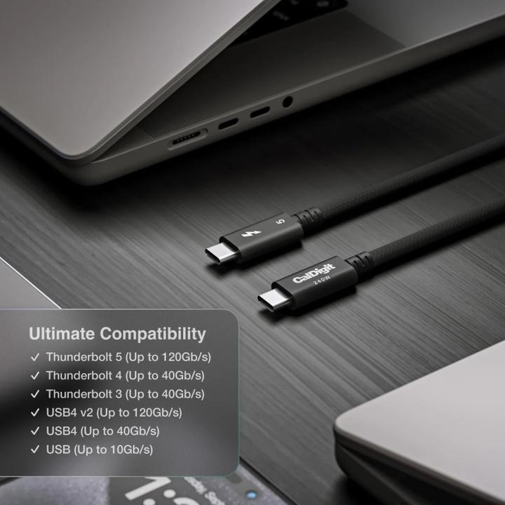 Produktbild CalDigit Thunderbolt 5 (USB-C) Pro cable - 0.5m TBT5-P05BB-240 (0.50 m, 240 W)