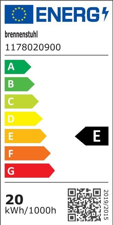 Energy Label Brennenstuhl LED spotlight AL 2050 (20W, 2080lm, 3000K, IP44, LED floodlight for wall mounting with warm white (2080 lm)