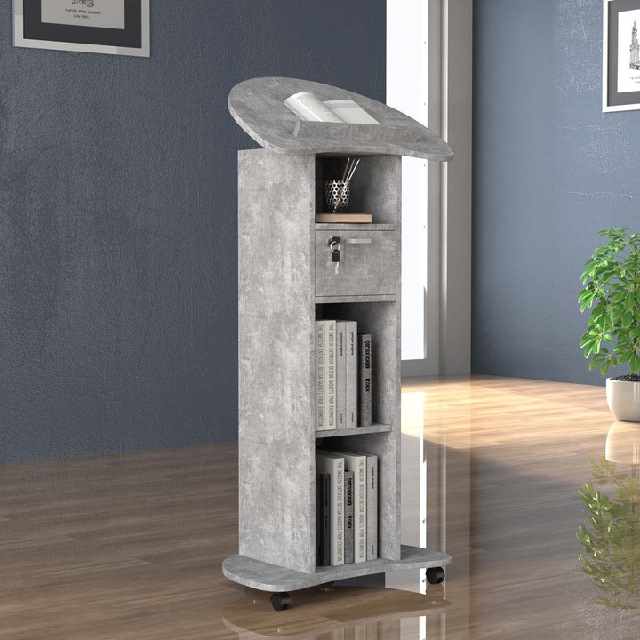 Productafbeelding VCM Houten Staand Bureau Lessenaar Mobiele Staande Tafel Rolbare Wielen Lade Redola (56 x 37 x 110 cm)