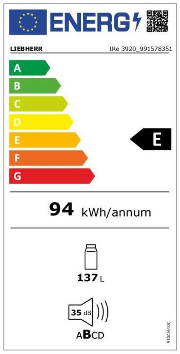 Label énergétique Liebherr IRe 3920 (136 l)