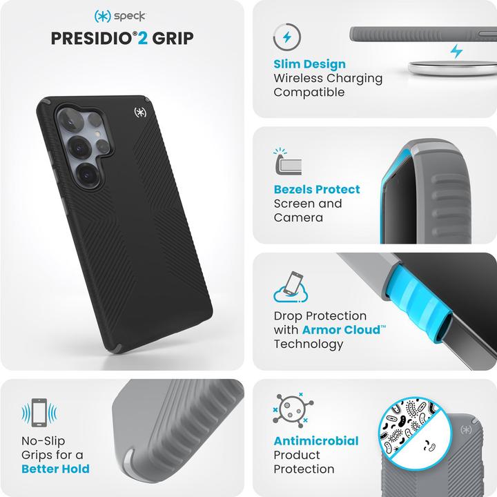 Produktbild speck Presidio2 Grip + Magnet Samsung Galaxy S25 Ultra Black - with Microban (Samsung Galaxy S25 Ultra)
