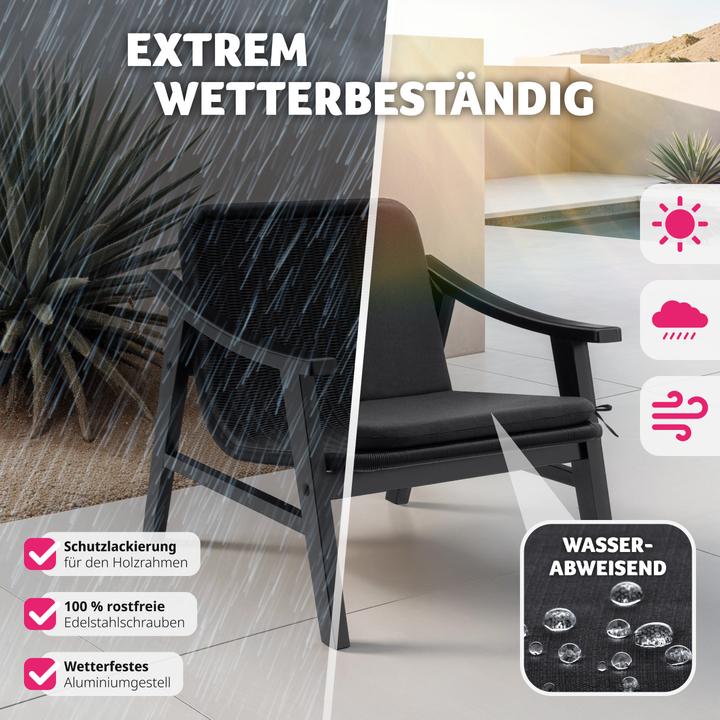 Produktbild tectake Rattan Stuhl Treviso, Holzgestell und Polsterauflage