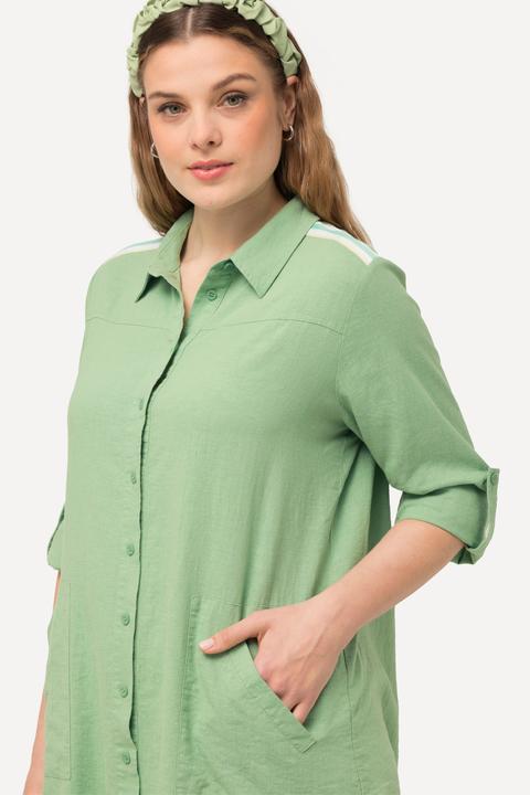 Produktbild Ulla Popken Longbluse, Leinenmix, Streifenband, Hemdkragen, Langarm (60)