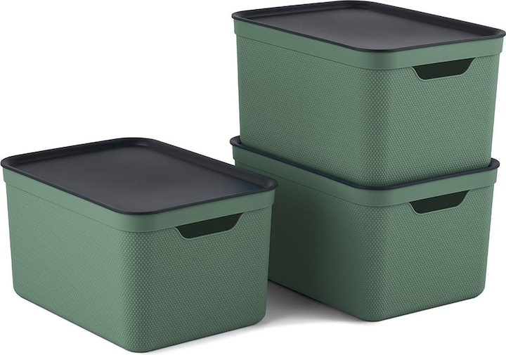 Actual product image Rotho Set of 3 decorative boxes with lid DIN A4 JIVE (36.5 x 26.5 x 20 cm, 48 l)