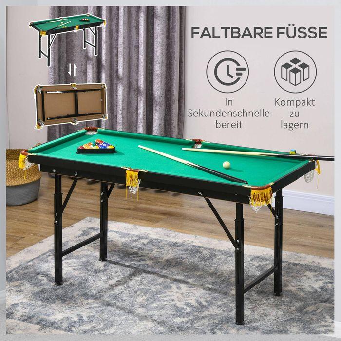 Image du produit Swisshandel24 Table de billard, pliable, réglable en hauteur, incl. triangle/2 queues/16 boules, vert (140 x 70 cm)