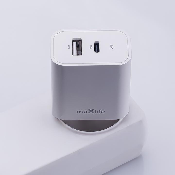 Immagine prodotto Maxlife MXTC-06-25AC Caricatore PD QC 1x USB-C 1x USB 25W bianco (25 W, 2 porte)