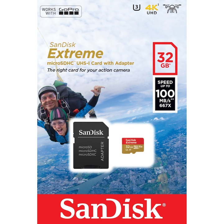 Productafbeelding SanDisk microSDHC Action SC 32GB Extr.100MB A1 (32 GB, microSDHC, U3, UHS-I)