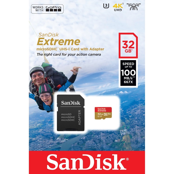 Productafbeelding SanDisk microSDHC Action SC 32GB Extr.100MB A1 (32 GB, microSDHC, U3, UHS-I)