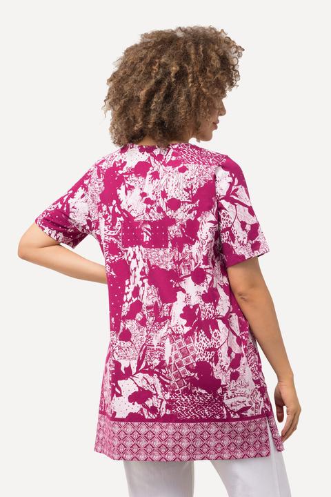 Immagine prodotto Ulla Popken T-shirt con stampa patchwork, laccetti, scollo a V e mezze maniche (46, 48)
