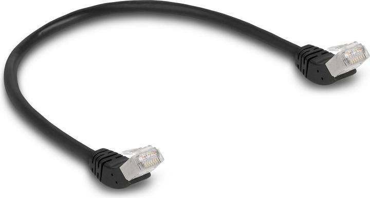 Actual product image Delock Patch cord 45° top angled Cat 6A, S/FTP, 0.5 m, Black (S/FTP, CAT6a, 0.50 m)