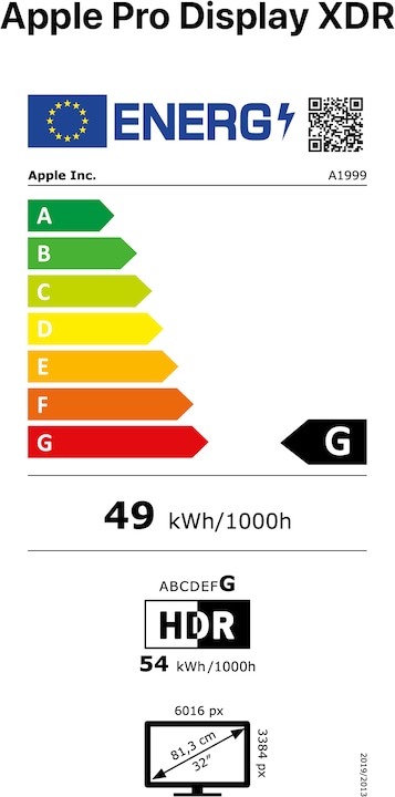 Energie-Label Apple Pro Display XDR (6016 x 3384 Pixel, 32")