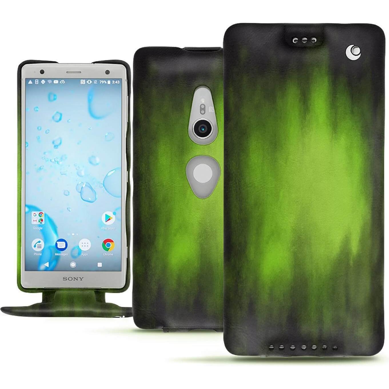 Thumbnail - Noreve Lederschutzhülle vertikal (Sony Xperia XZ2), Smartphone Hülle, Grün