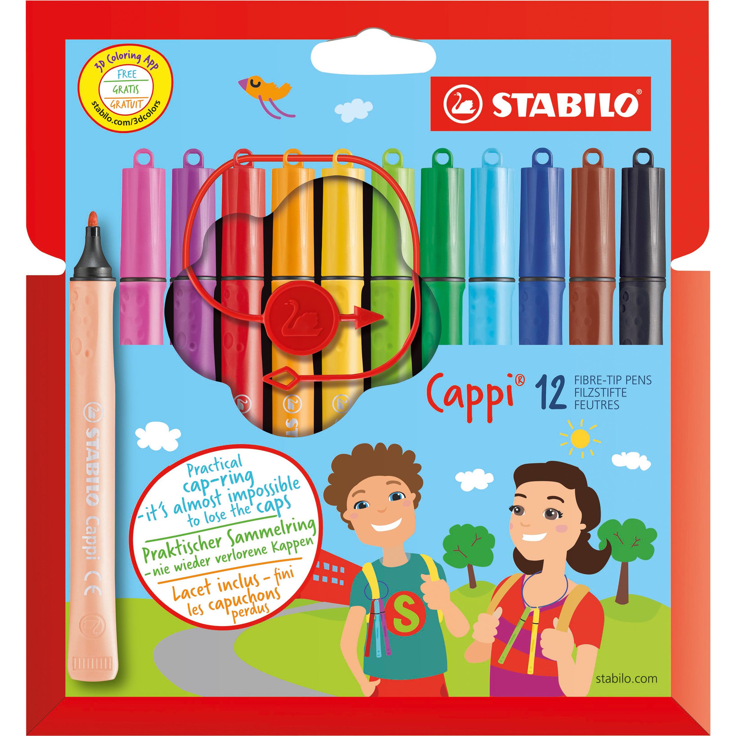 STABILO, Malstifte, Cappi Filzstift mit Kappenring (Sortiert, 12 x)
