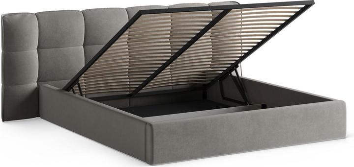Actual product image Micadoni Velvet Storage Bed With Headboard, "Eric", Grey, 225x230x104 Made in Europe (140 x 200 cm)