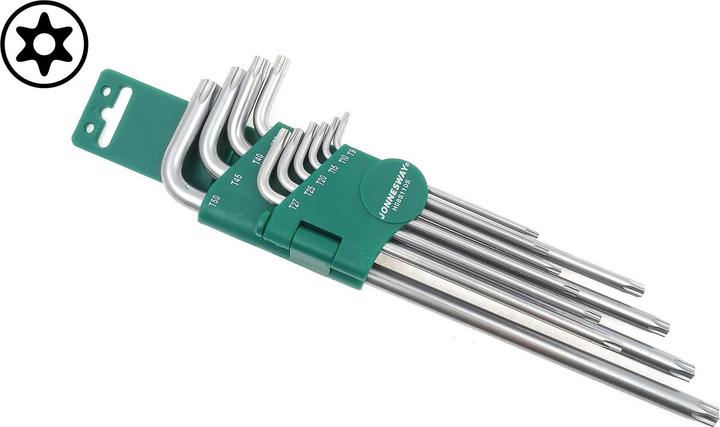 Actual product image Jonnesway TORX spanner set with hole, extra long, size T9-T50, 10 pieces