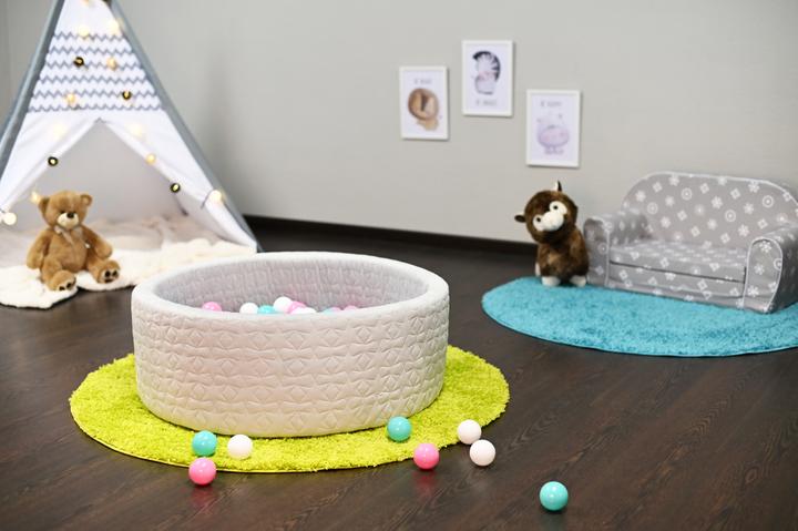 Image du produit Knorrtoys Bällebad soft - "Cosy geo grey" - 300 balls rose/creme/lightblue (ca. 6cm Durchmesser)