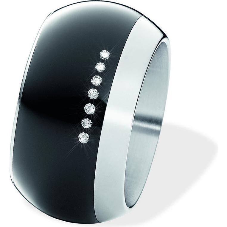Xen, Ring, Bandring gewölbt mit 7 Brillanten 0,035 ct. und Keramik schwarz 13 mm, (49)
