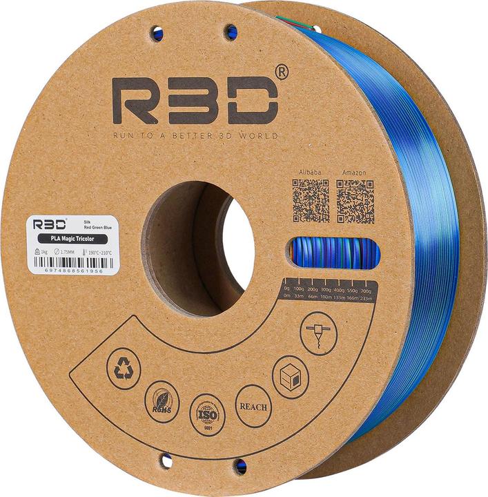 Actual product image R3D eSilk Mystic PLA Red Green Blue Filament 1.75mm 1Kg (PLA, 1.75 mm, 1000 g, Multicoloured)