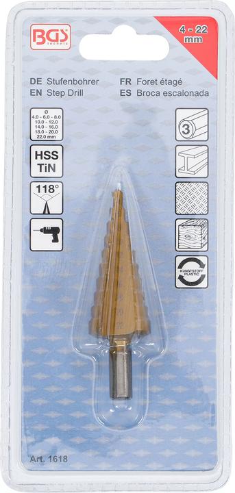 Immagine prodotto BGS Esercitazione a gradini (22 mm, 4 mm, 6 mm, 8 mm, 10 mm, 12 mm, 14 mm, 16 mm, 18 mm, 20 mm)