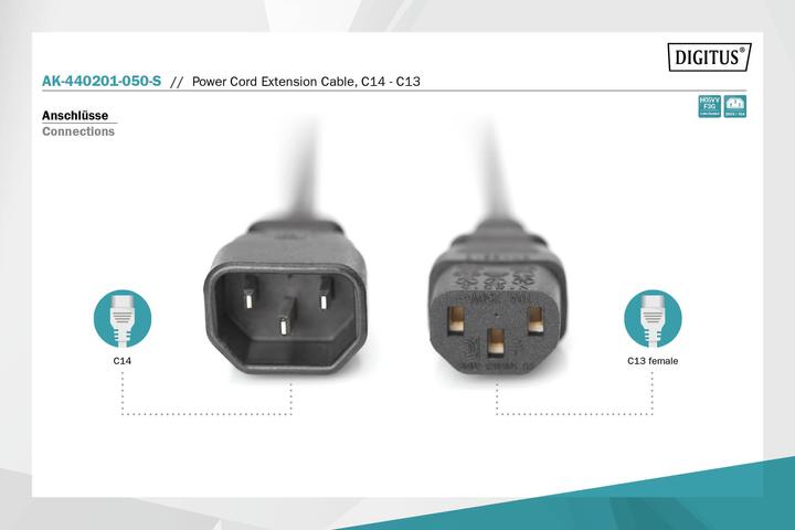 Actual product image Digitus Power Cord extension (5 m, C14, C13)