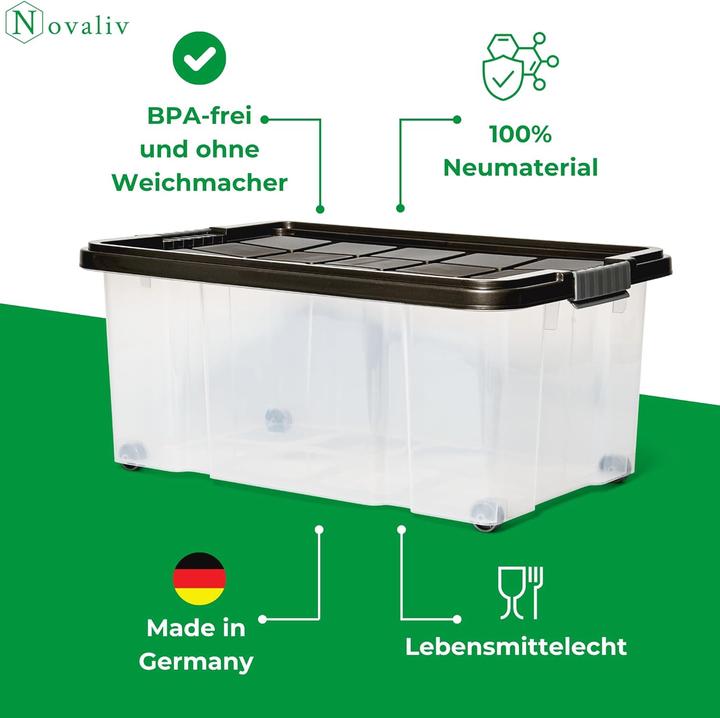Produktbild Novaliv Aufbewahrungsbox mit Deckel Gross 45L Anthrazit Nestbar stapelbare Plastikbox mit Clipverschl (40 cm, 45 l, 1x)