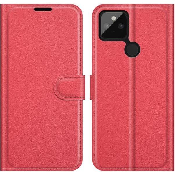 MU Classic Litchi Leder Bookcover Series (Google Pixel 5a), Smartphone Hülle, Rot