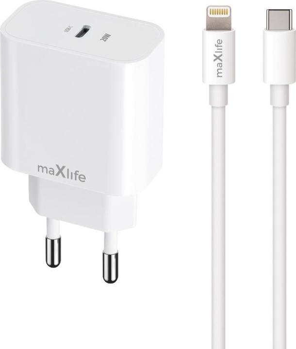 Actual product image Maxlife MXTC-06 PD QC charger 1x USB-C 20W white + USB-C - Lightning cable 20W (20 W, 1 portion)