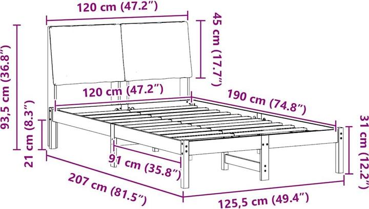 Produktbild vidaXL Bettgestell (120 x 190 cm)