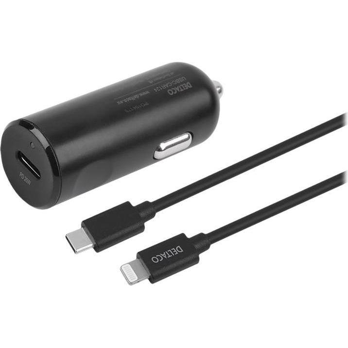 Deltaco USBC-CAR124 mobile device charger Black Auto, Auto Adapter, Schwarz