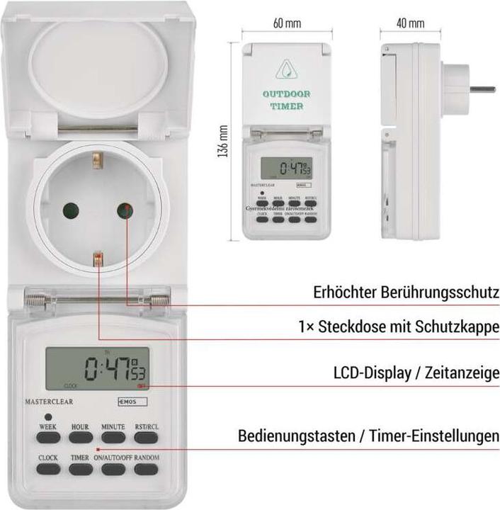 Actual product image Emos Digital Timer Ip44 Schuko