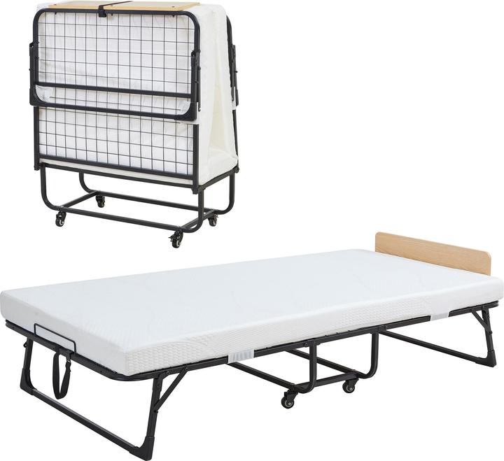 Immagine prodotto En.Casa Metall-Klappbett Lustendi mit Matratze 200x90cm Schwarz/Eicheoptik (90 x 200 cm)