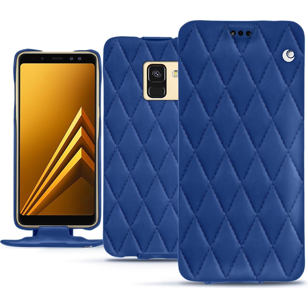 Noreve Lederschutzhülle vertikal (Samsung Galaxy A8 (2018)), Smartphone Hülle, Blau