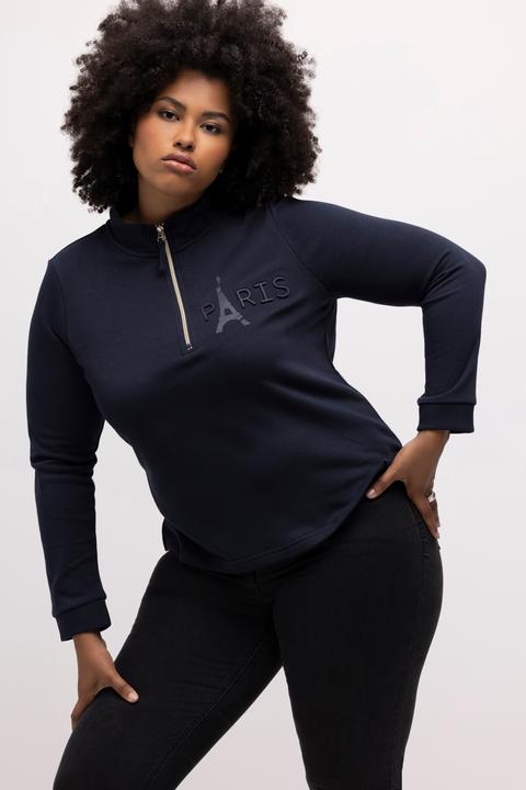 Image du produit Ulla Popken Sweat-shirt, tour Eiffel, col montant, fermeture Éclair, manches longues (50, 52)