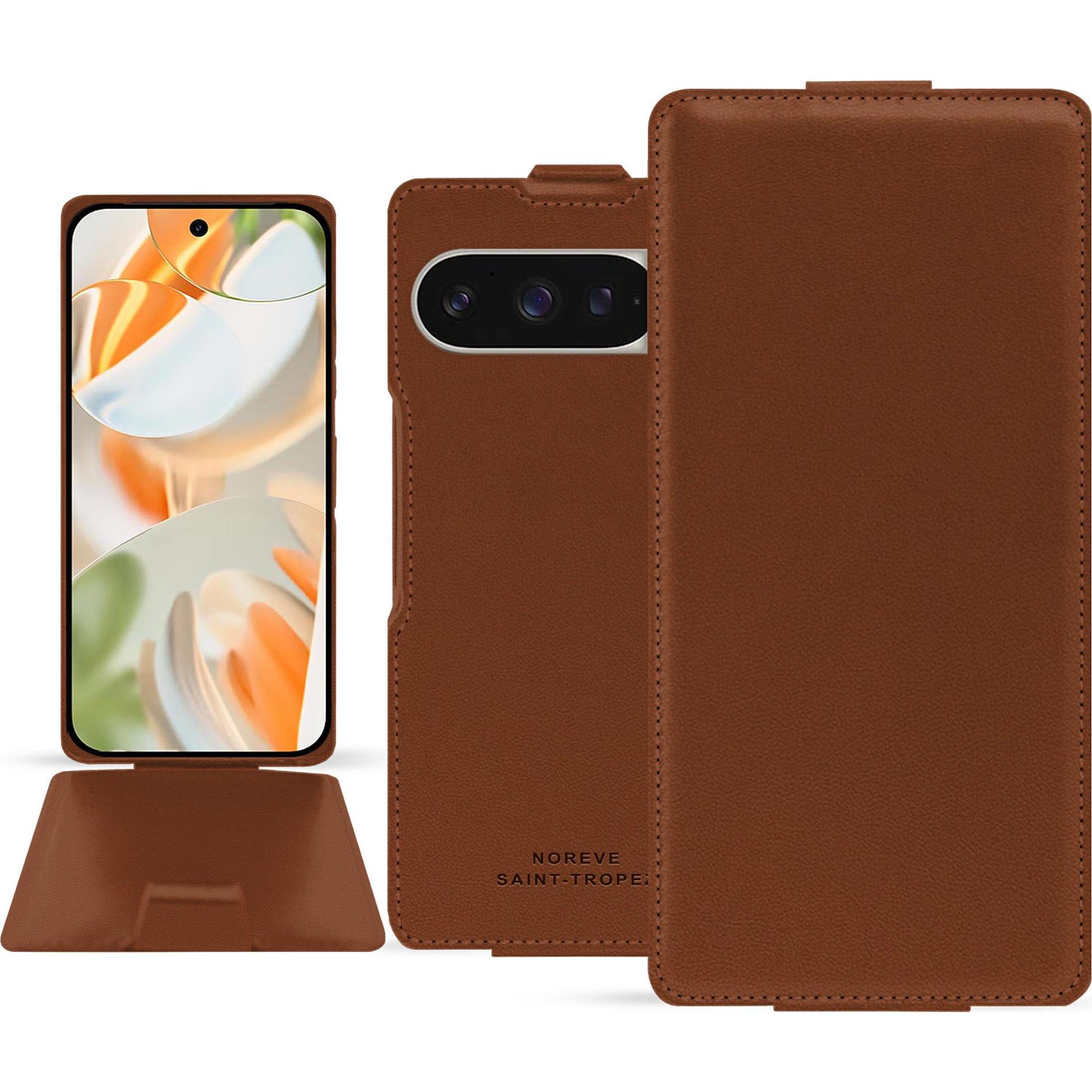 Noreve Lederschutzhülle vertikal (Google Pixel 9 Pro Fold), Smartphone Hülle, Braun