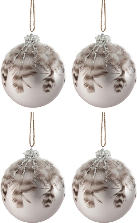 Image du produit J-Line Boite De 4 Boules De Noel Plumes Verre Gris Mat Large (4 -pièce)