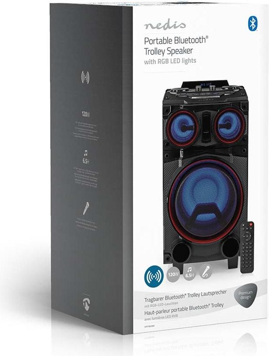 Produktbild Nedis Bluetooth®-Party-Lautsprecher | max. Batteriespielzeit: 6.5 Std | 120 W | Tragegriff | Partyli (6.50 h, Batteriebetrieb)