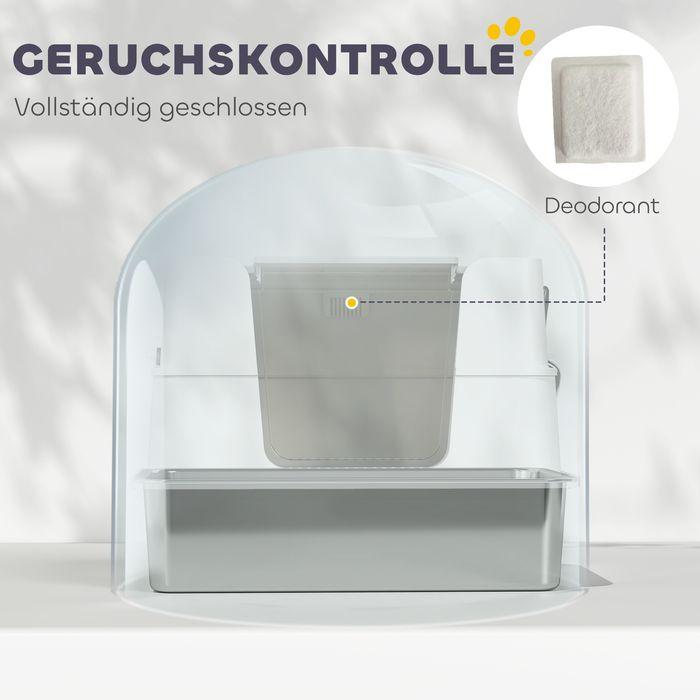 Produktbild Swisshandel24 Katzentoilette, Edelstahl, XL-Innenraum, mit Schaufel, Hellgrau (Katzenklo geschlossen)